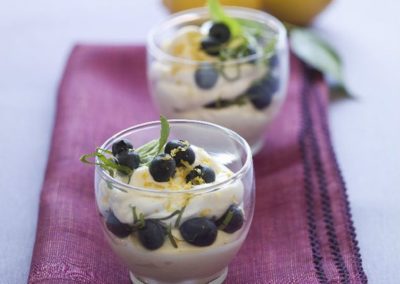 Quick Lemon Mousse with Basil and Blueberries